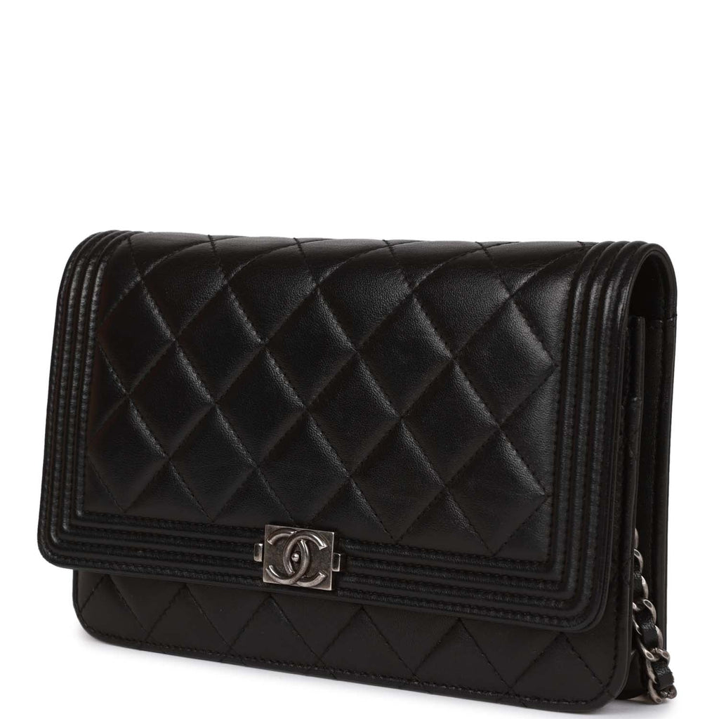 Chanel Wallet on Chain WOC Boy Black Lambskin Aged Silver Hardware