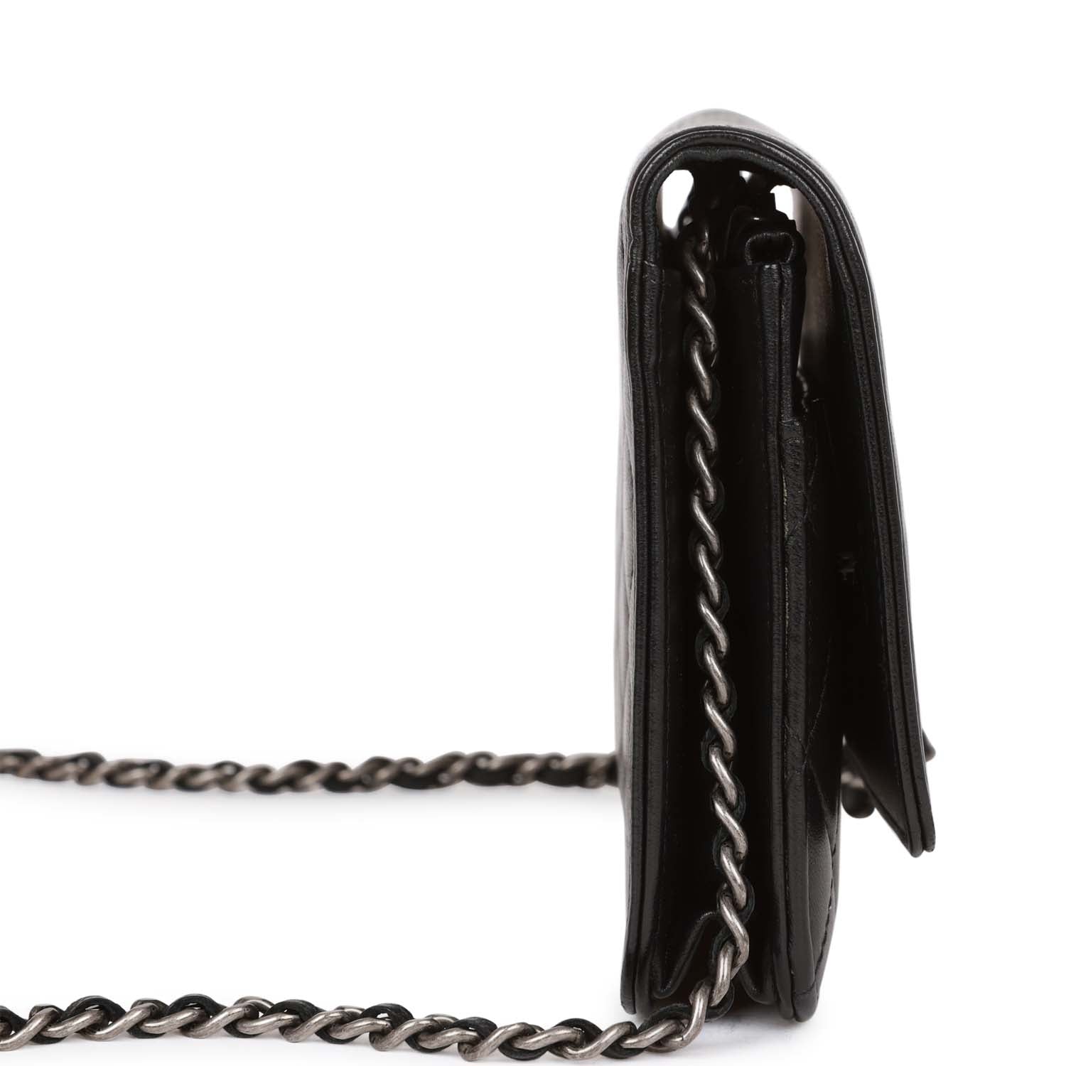 Chanel Wallet on Chain WOC Boy Black Lambskin Aged Silver Hardware
