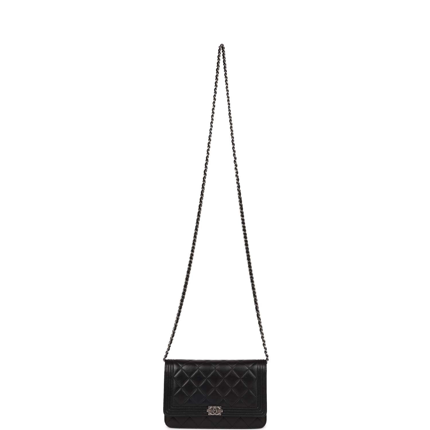 Chanel Wallet on Chain WOC Boy Black Lambskin Aged Silver Hardware