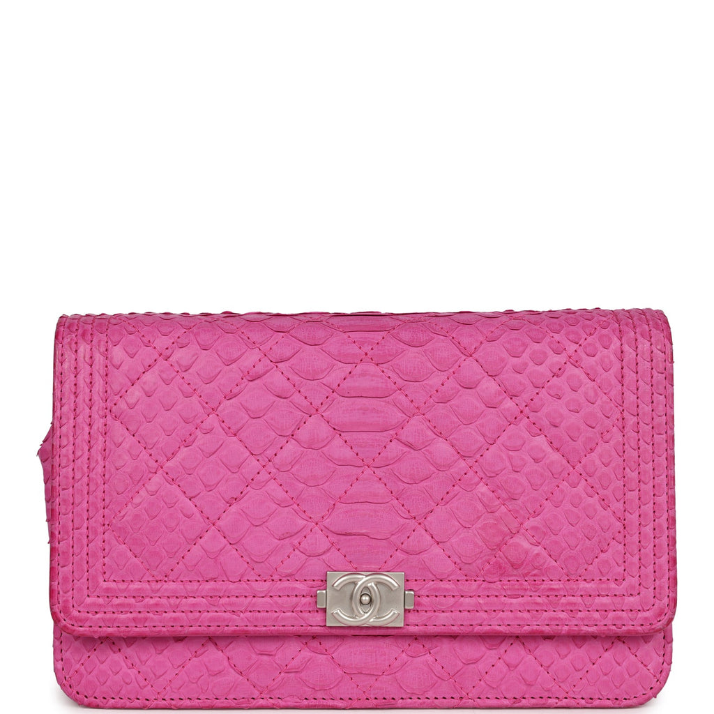 Chanel Boy Wallet On Chain WOC Hot Pink Python Brushed Silver Hardware