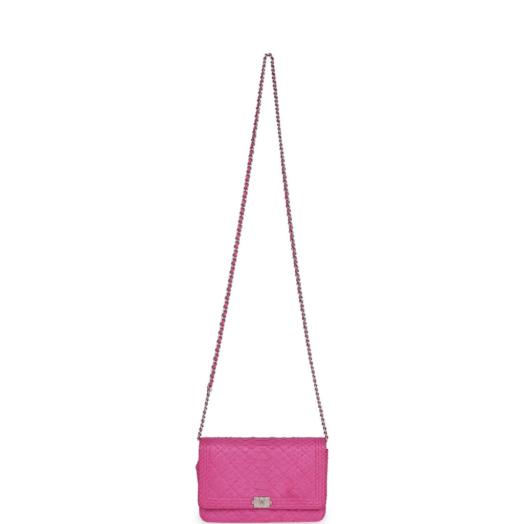 Chanel Boy Wallet On Chain WOC Hot Pink Python Brushed Silver Hardware