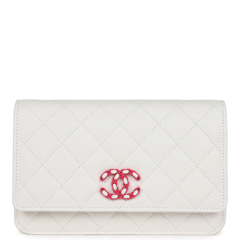 Chanel Wallet On Chain WOC White Caviar Pink and Silver Hardware
