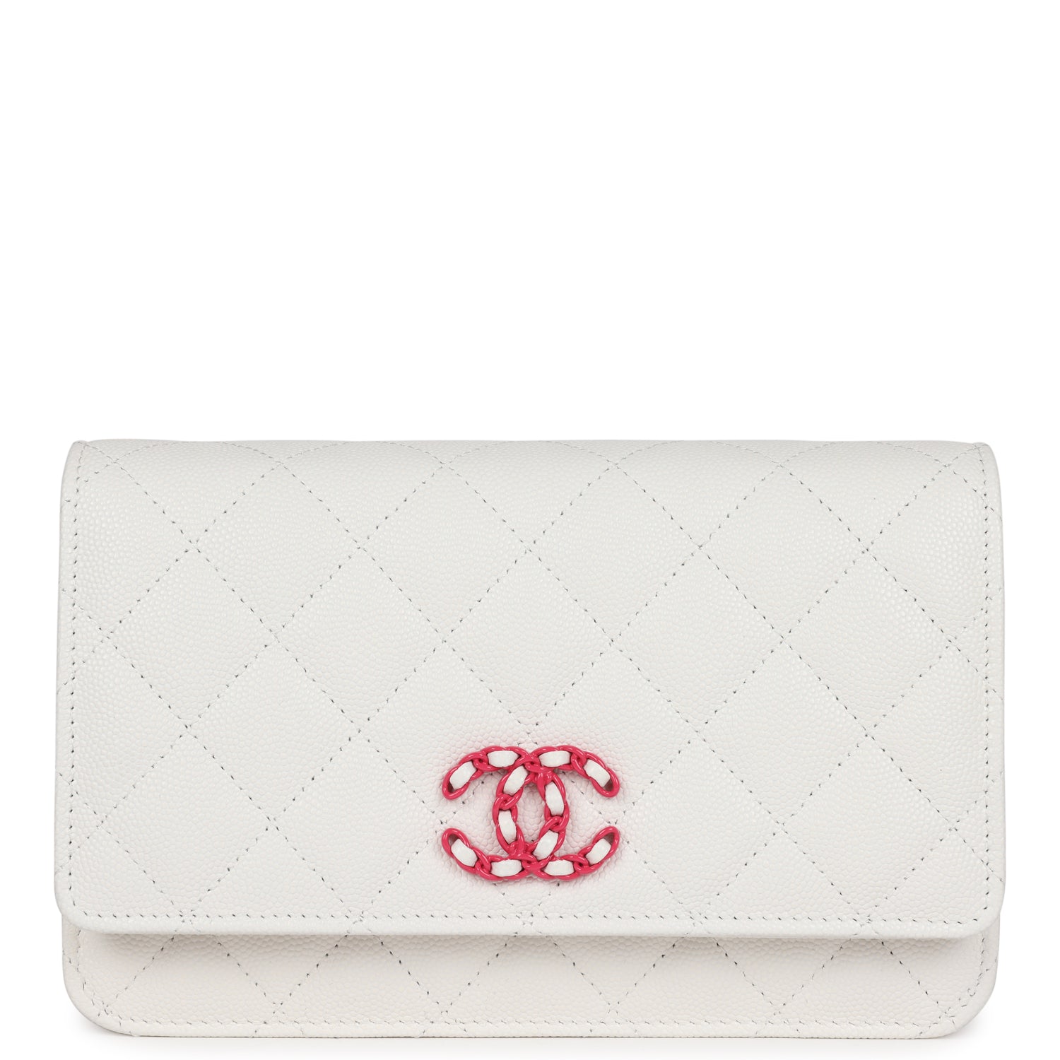 Chanel Wallet On Chain WOC White Caviar Pink and Silver Hardware