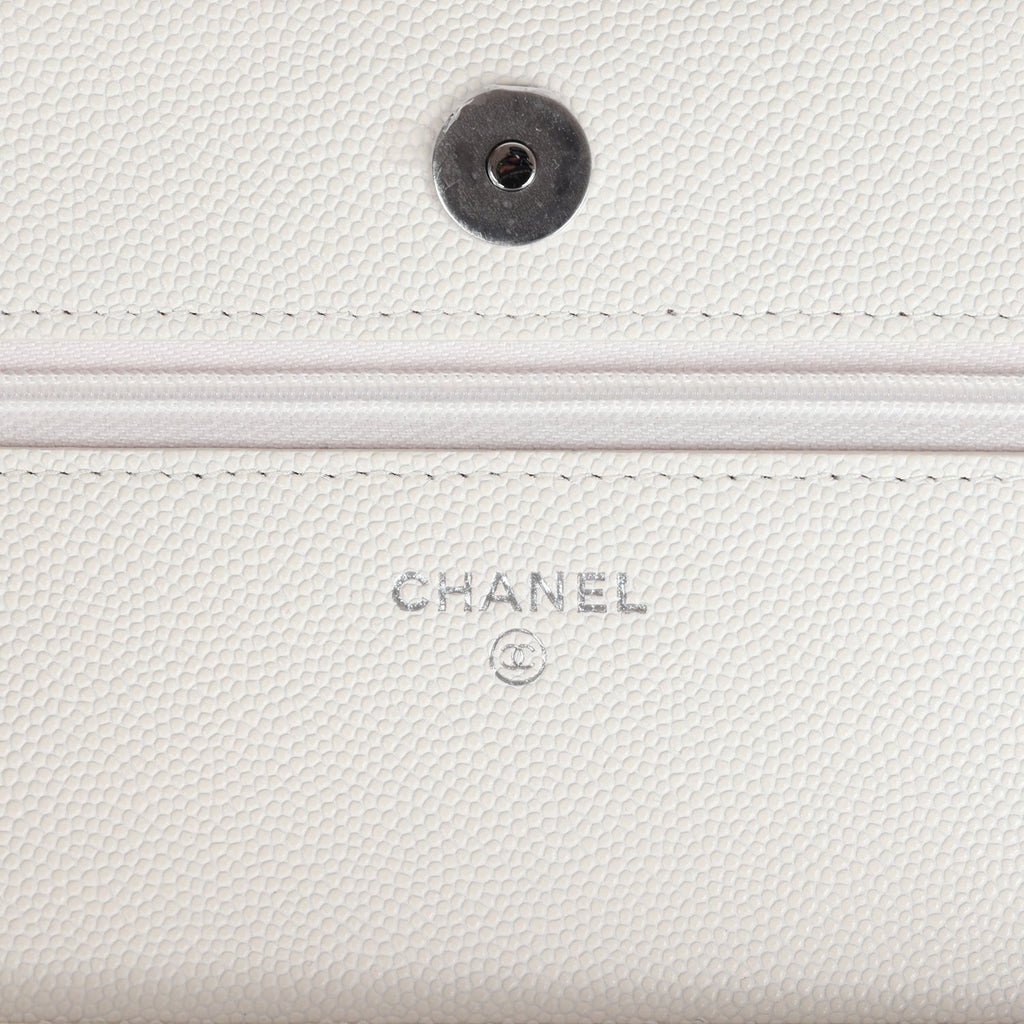 Chanel Wallet On Chain WOC White Caviar Pink and Silver Hardware