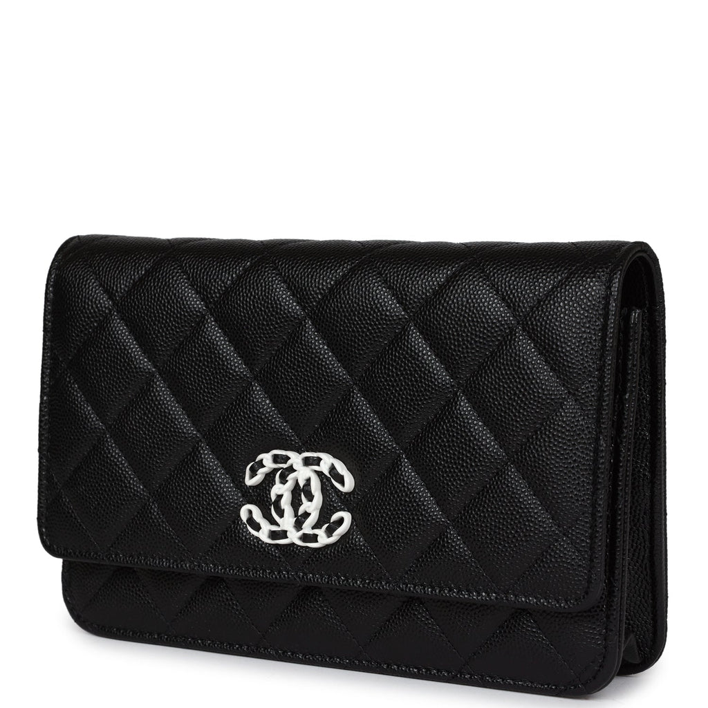 Chanel Wallet On Chain WOC Black Caviar White and Silver Hardware