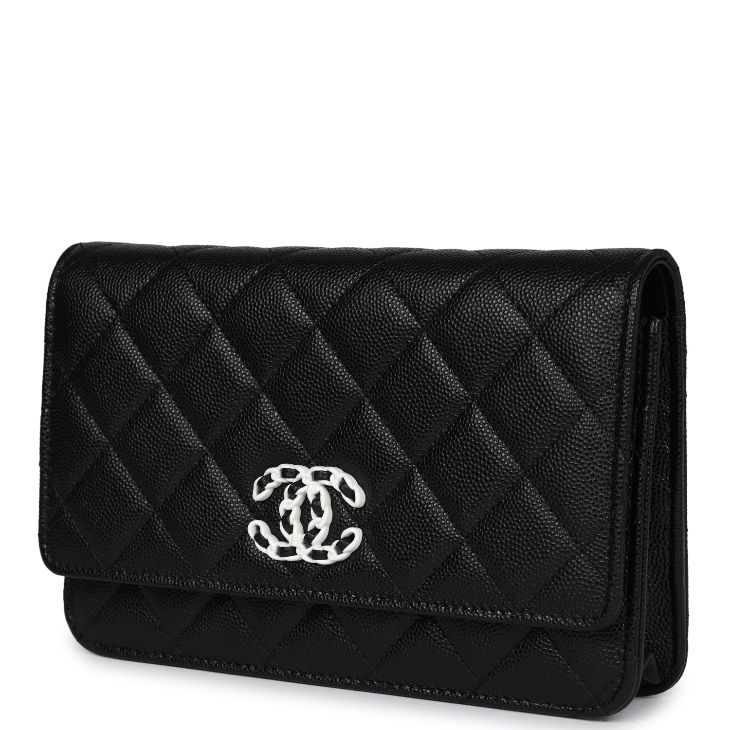 Chanel Wallet On Chain WOC Black Caviar White and Silver Hardware