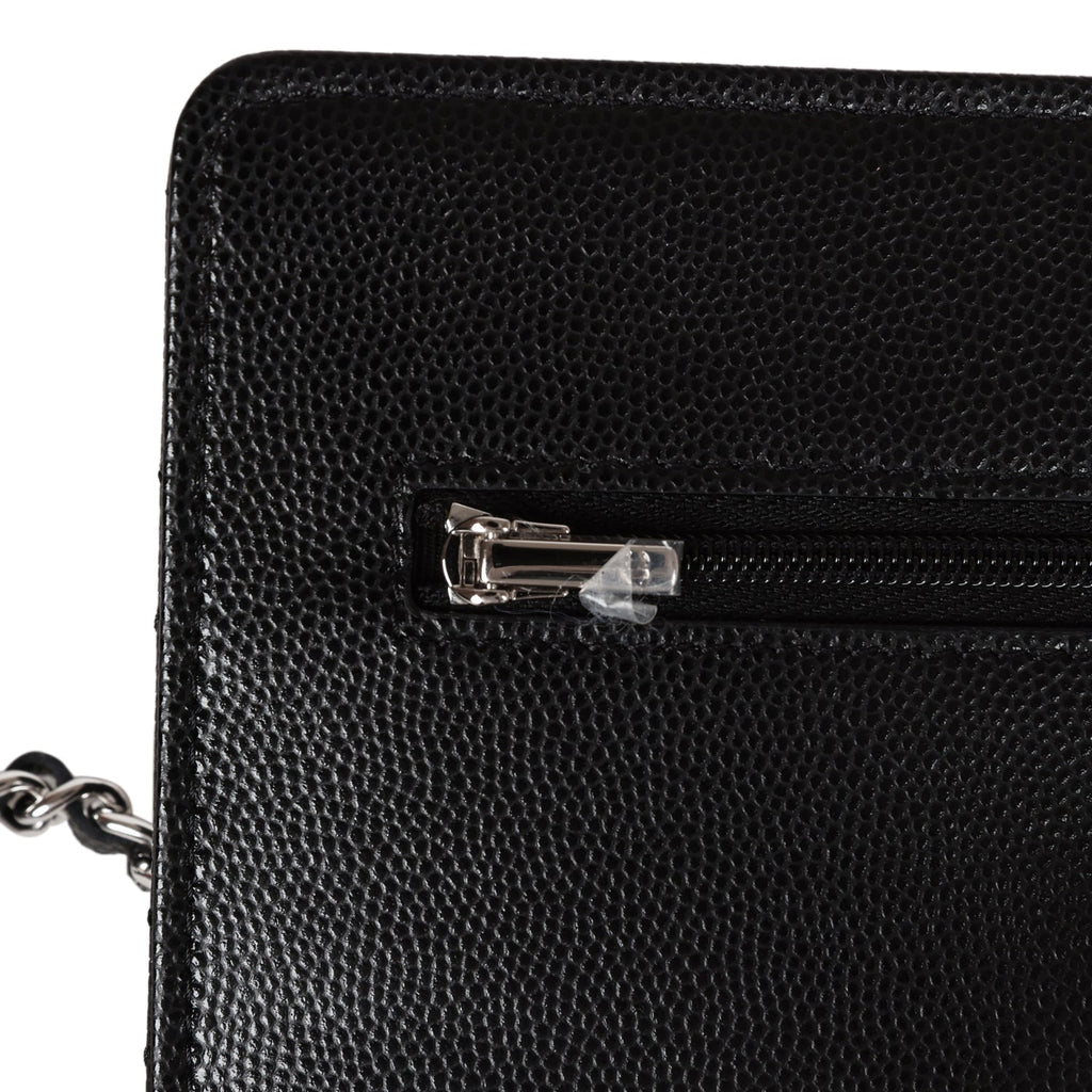 Chanel Wallet On Chain WOC Black Caviar White and Silver Hardware
