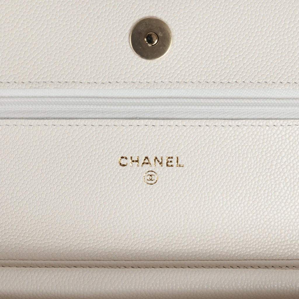 Chanel Wallet On Chain WOC White Caviar Light Gold Hardware
