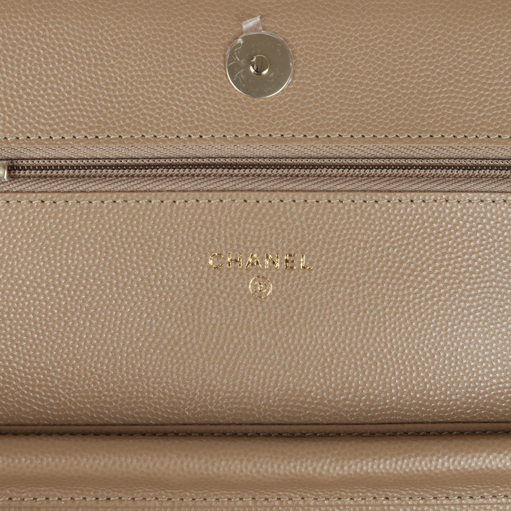 Chanel Classic Wallet On Chain WOC Dark Beige Caviar Gold Hardware