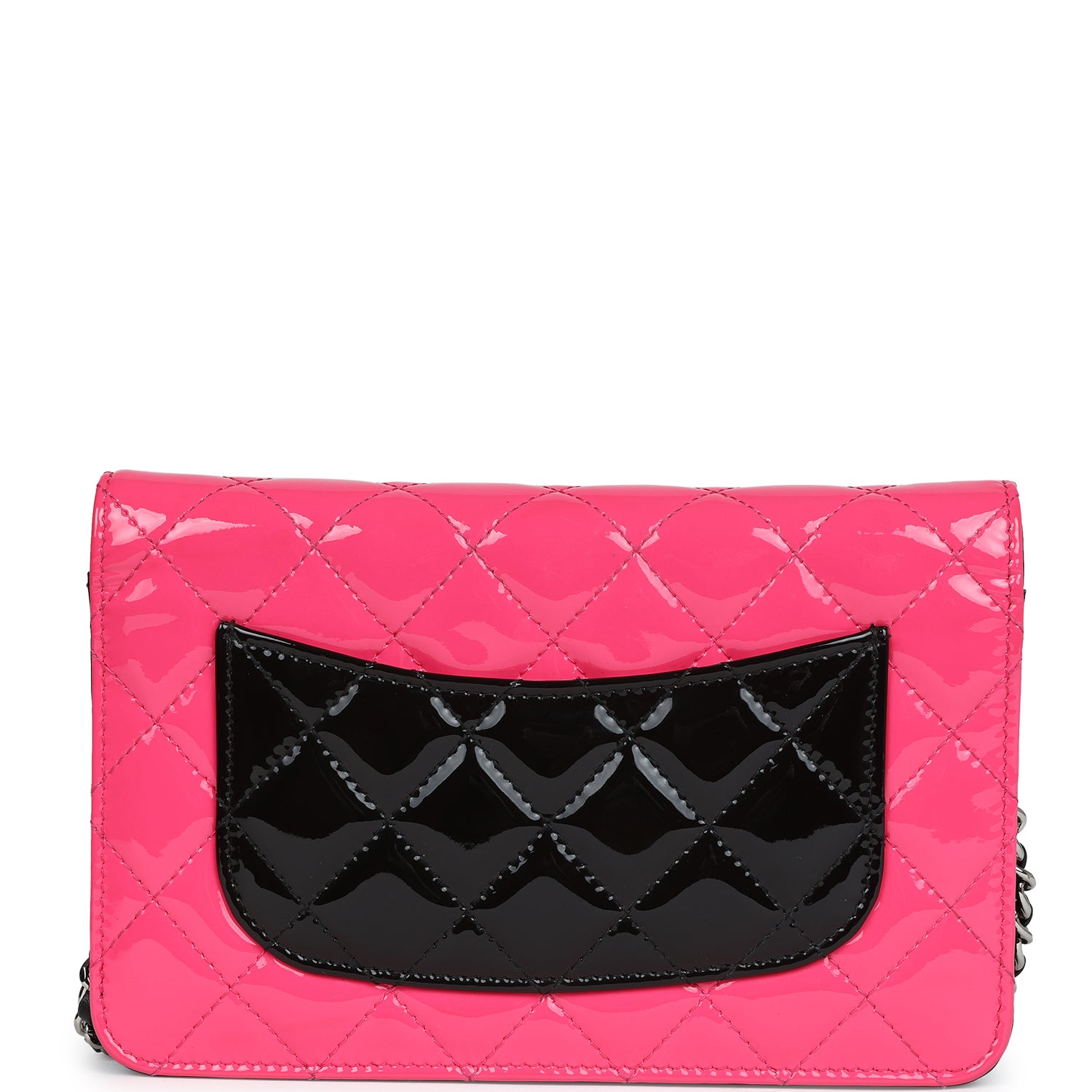 Chanel Classic Wallet On Chain WOC Pink & Black Patent Leather Silver Hardware