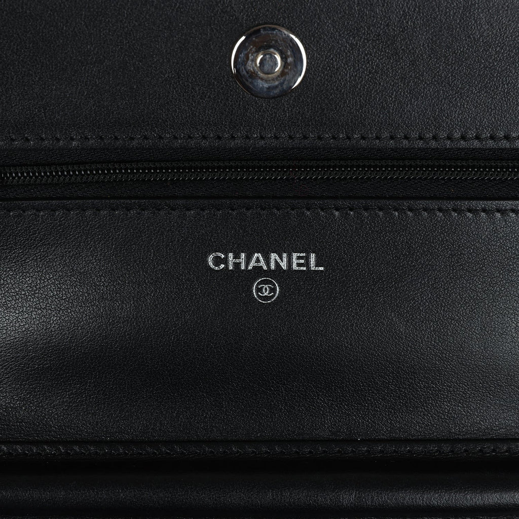 Chanel Classic Wallet On Chain WOC Pink & Black Patent Leather Silver Hardware
