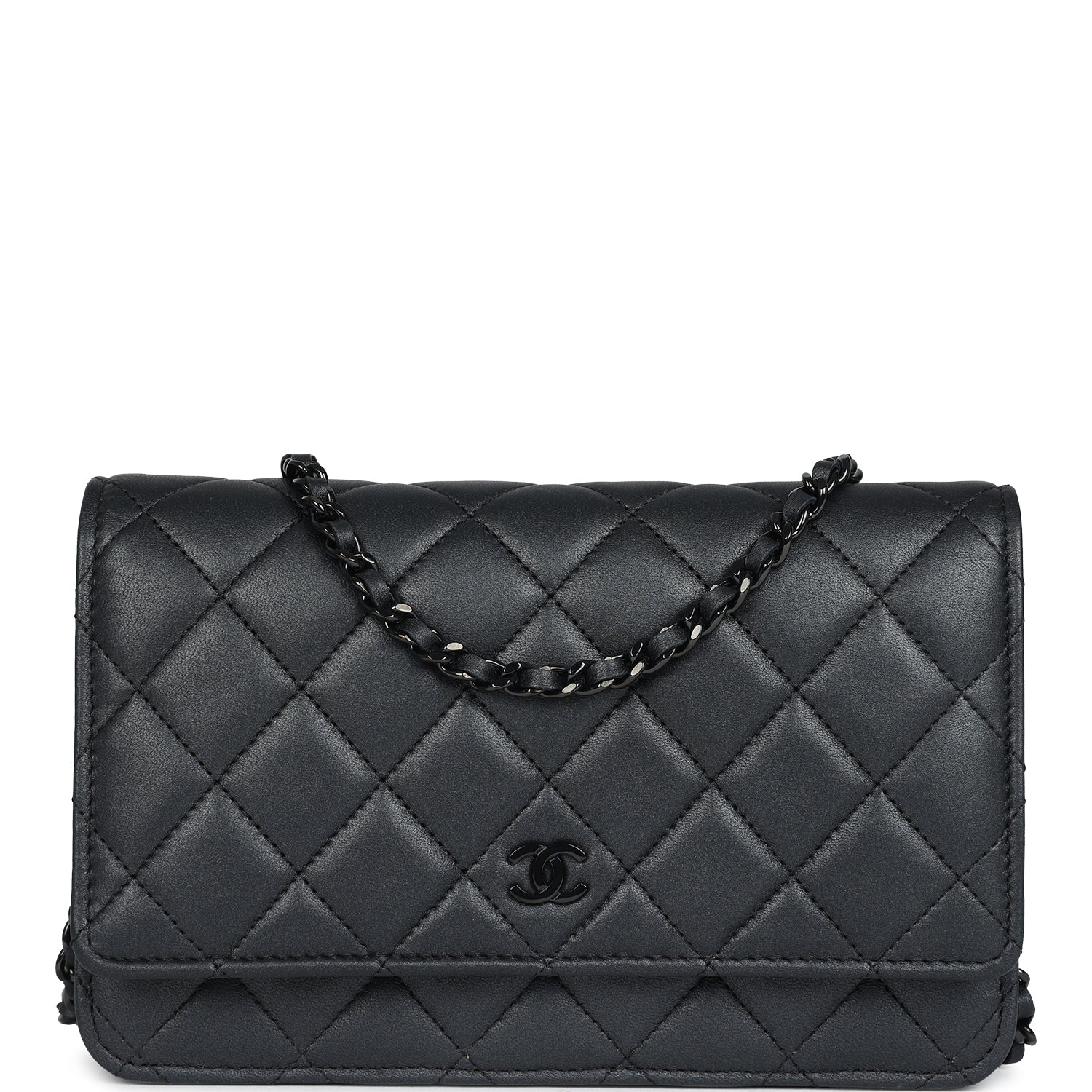 Chanel Classic Wallet On Chain WOC SO Black Iridescent Lambskin Black Hardware