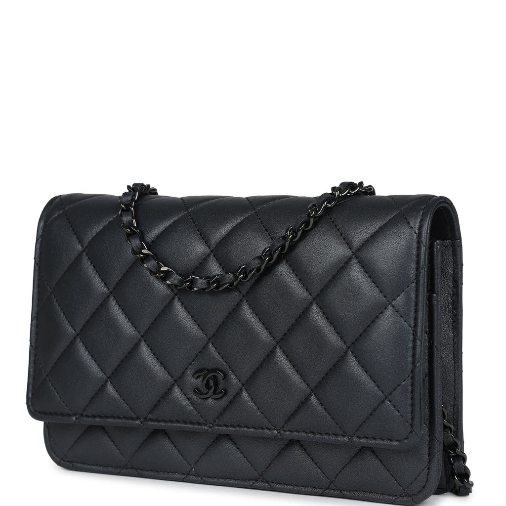 Chanel Classic Wallet On Chain WOC SO Black Iridescent Lambskin Black Hardware