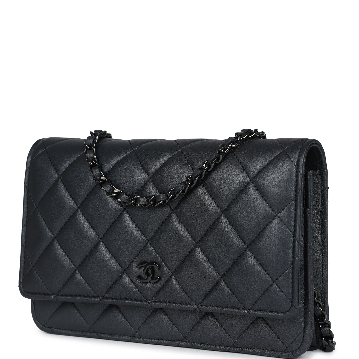 Chanel Classic Wallet On Chain WOC SO Black Iridescent Lambskin Black Hardware