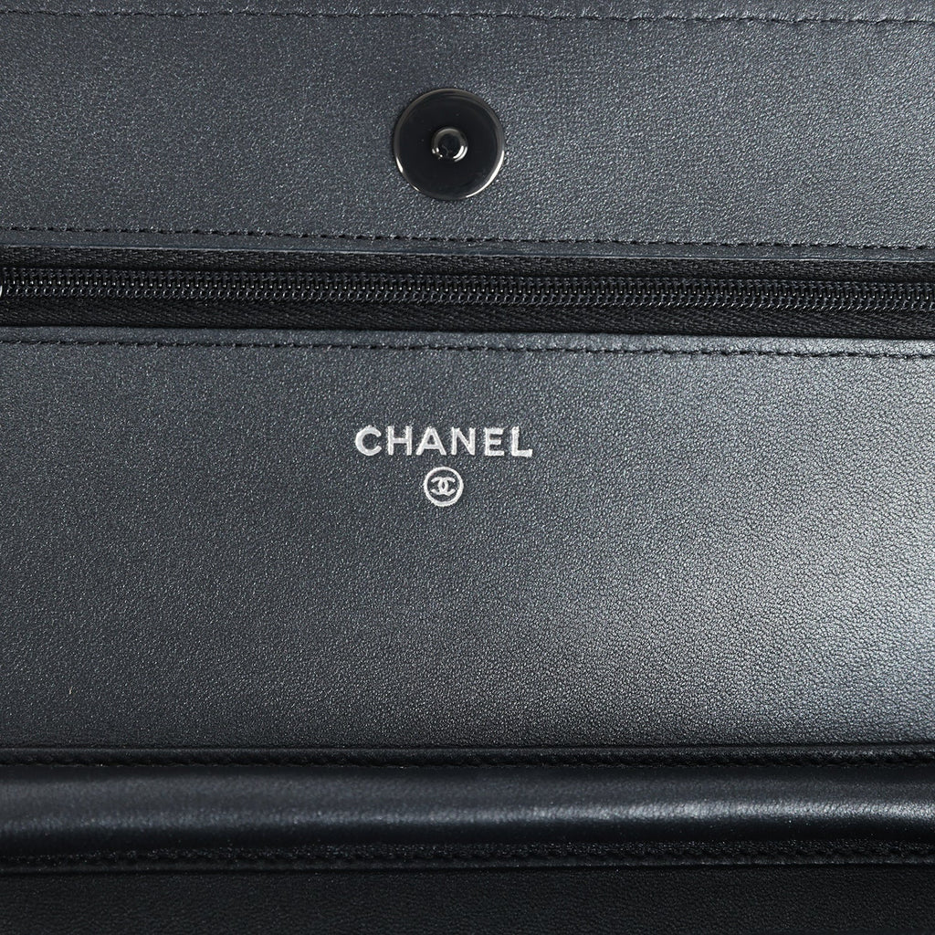 Chanel Classic Wallet On Chain WOC SO Black Iridescent Lambskin Black Hardware