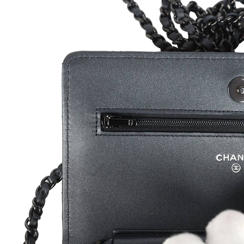 Chanel Classic Wallet On Chain WOC SO Black Iridescent Lambskin Black Hardware