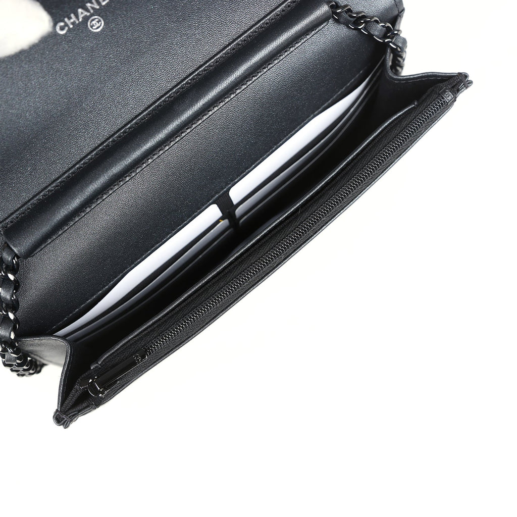 Chanel Classic Wallet On Chain WOC SO Black Iridescent Lambskin Black Hardware