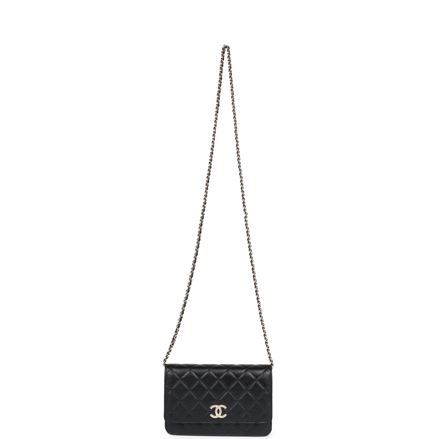 Chanel Wallet On Chain WOC Black Shiny Caviar Light Gold Hardware