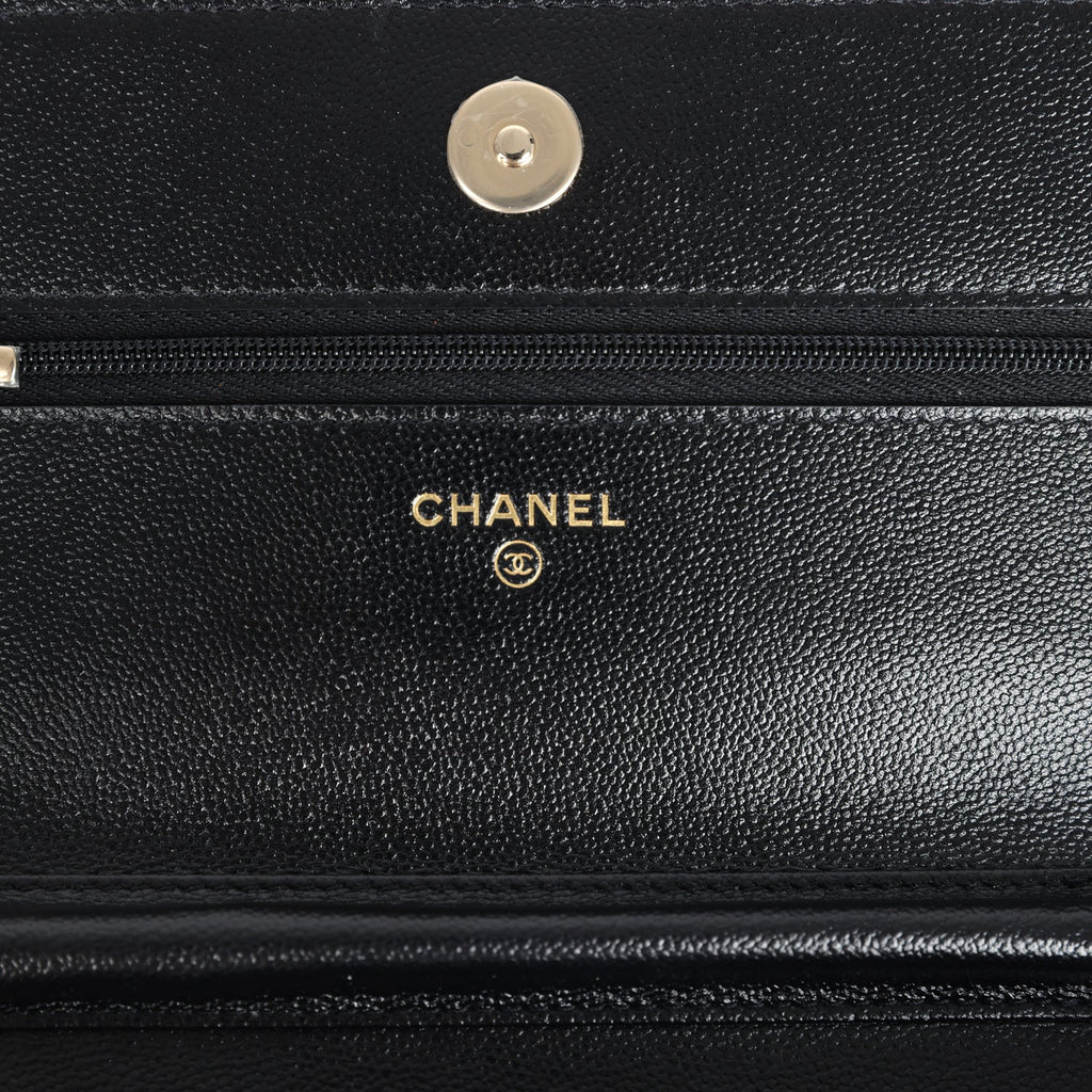 Chanel Wallet On Chain WOC Black Shiny Caviar Light Gold Hardware