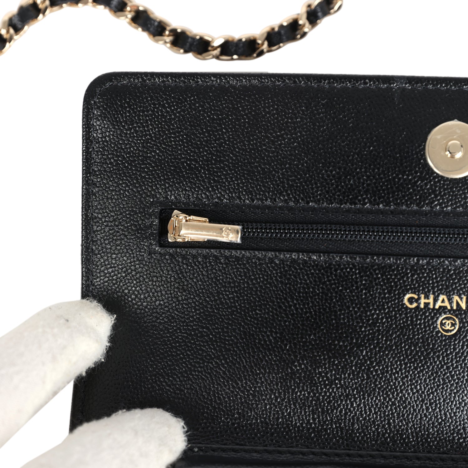 Chanel Wallet On Chain WOC Black Shiny Caviar Light Gold Hardware