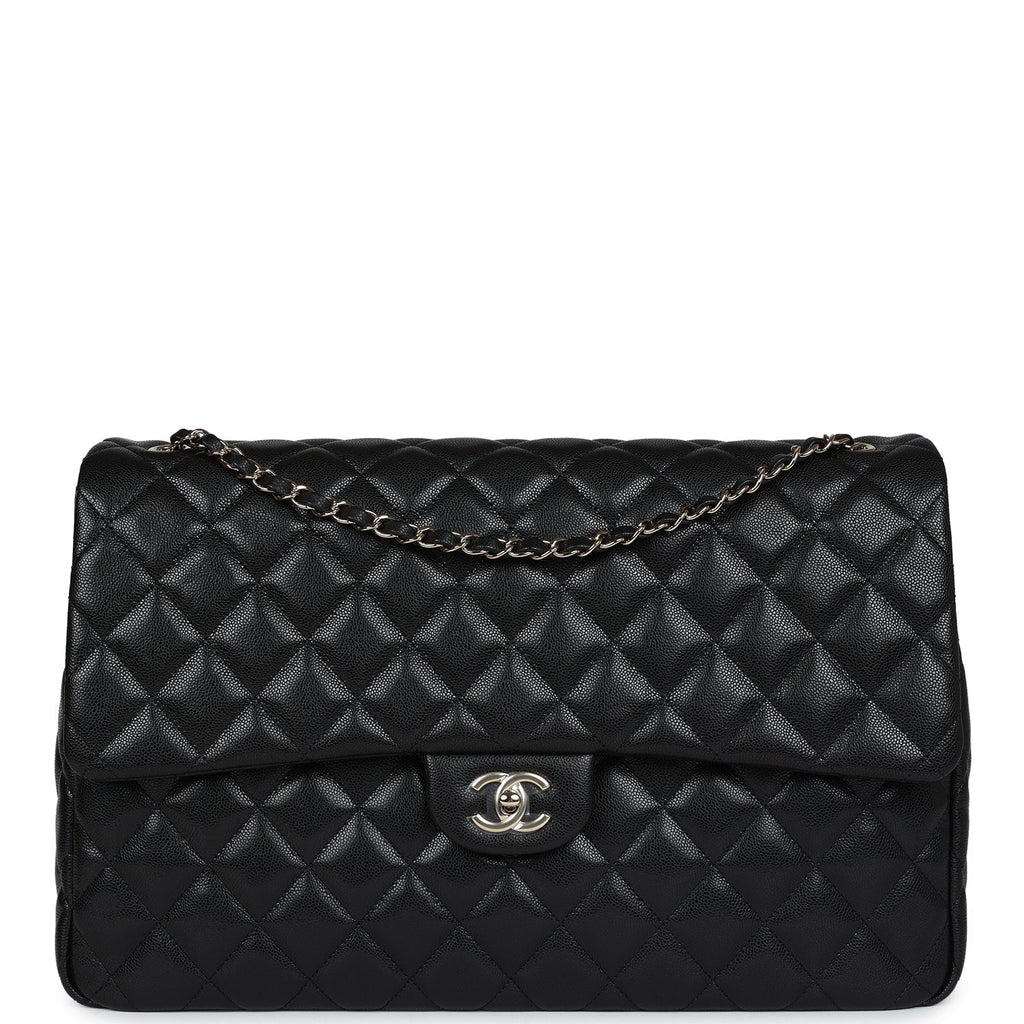 Chanel XXL Flap Bag Black Shiny Caviar Light Gold Hardware