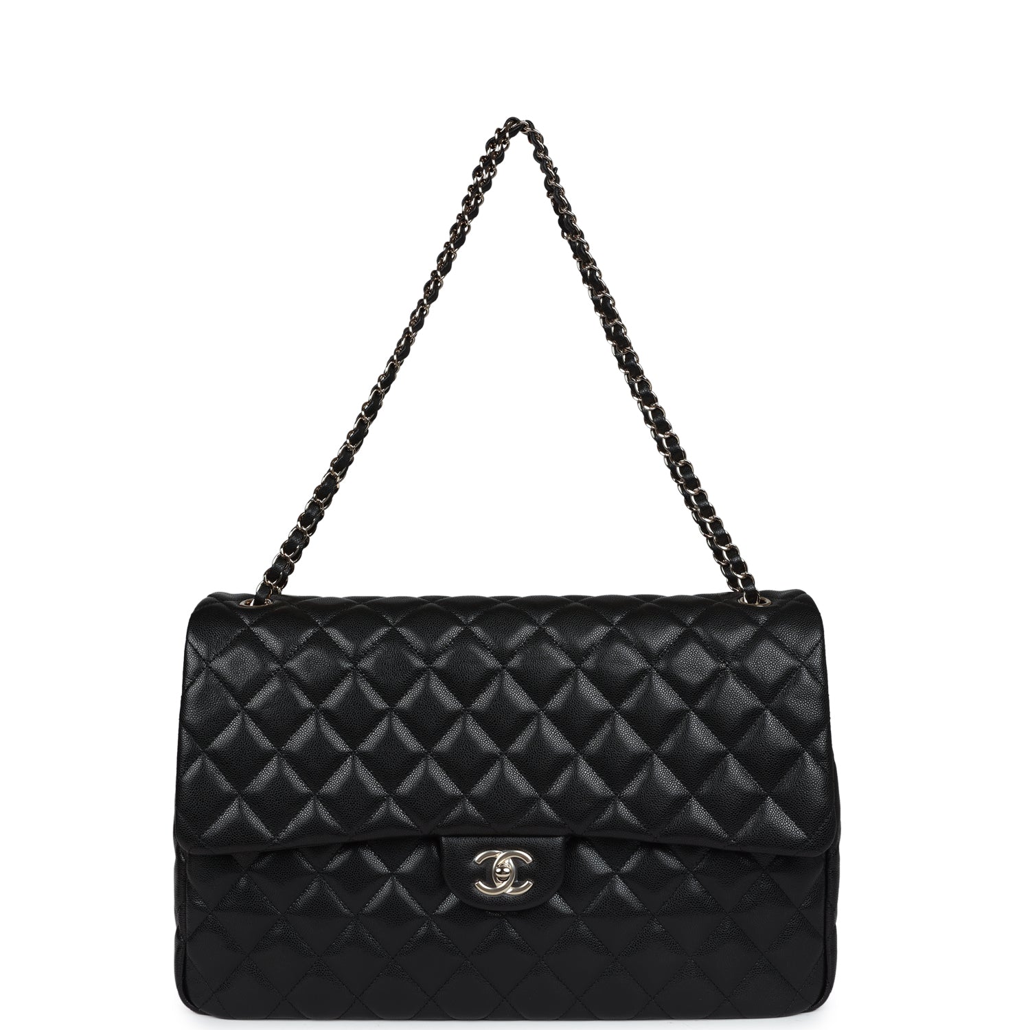 Chanel XXL Flap Bag Black Shiny Caviar Light Gold Hardware