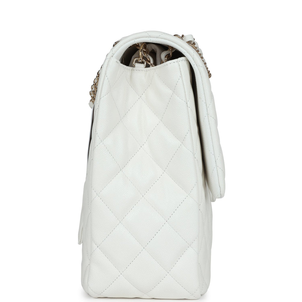 Chanel XXL Flap Bag White Shiny Caviar Light Gold Hardware