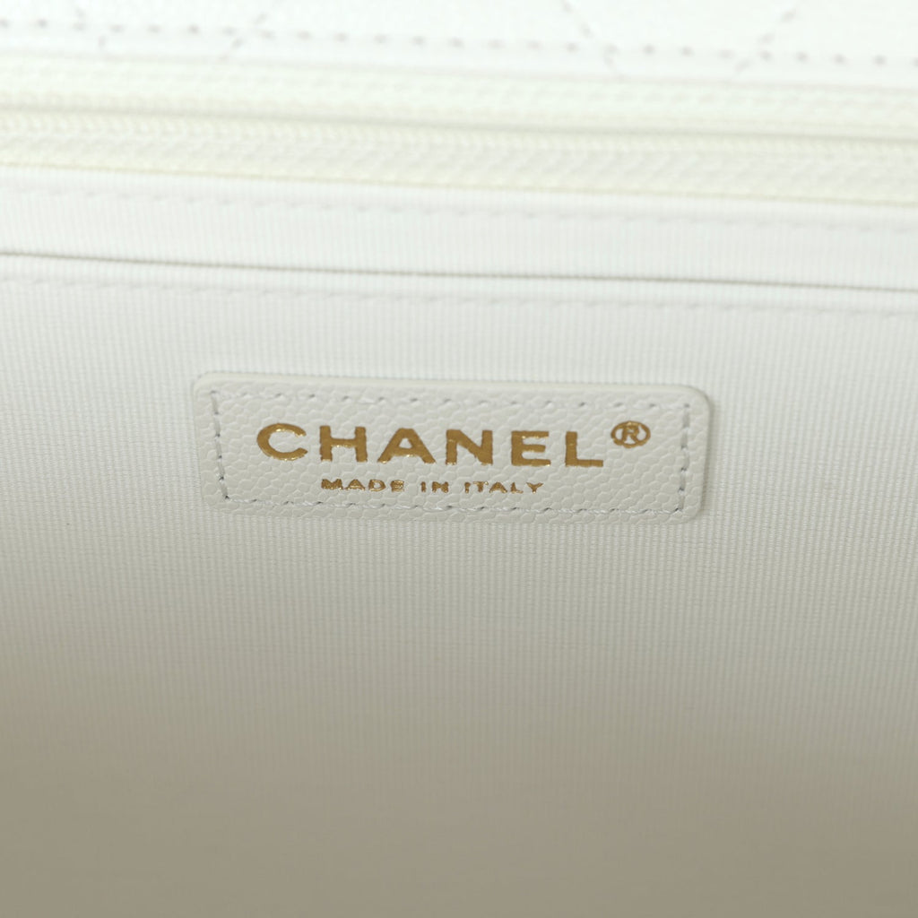 Chanel XXL Flap Bag White Shiny Caviar Light Gold Hardware