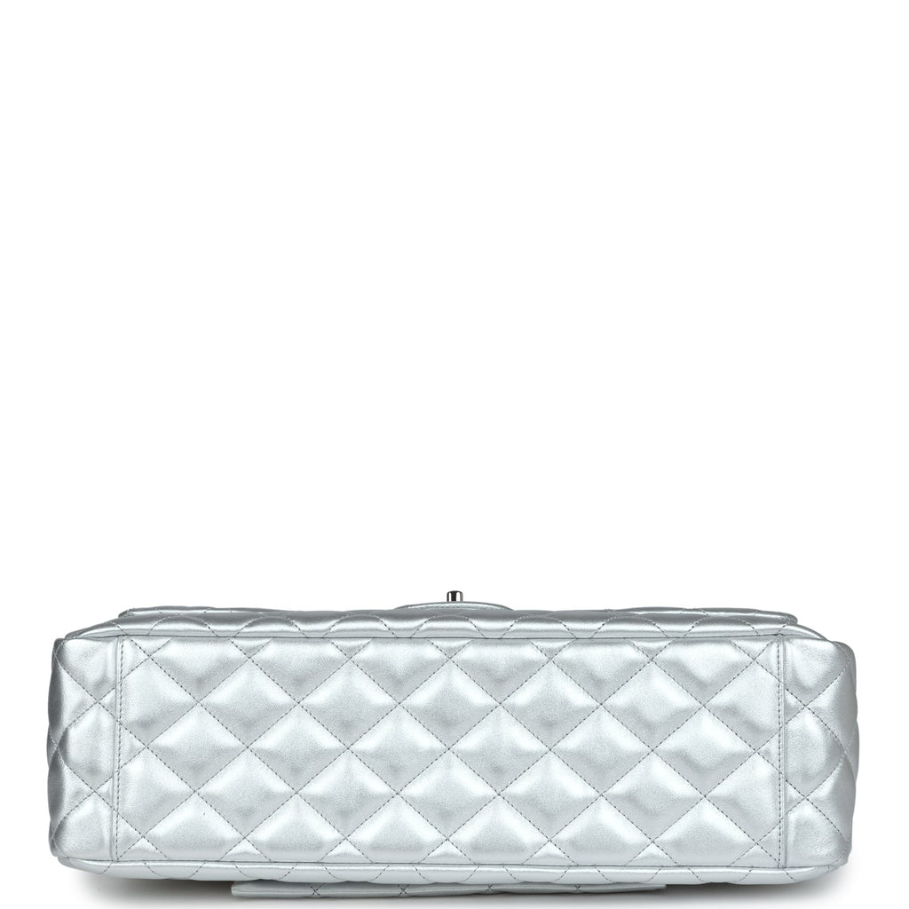 Chanel XXL Flap Bag Silver Metallic Lambskin Silver Hardware