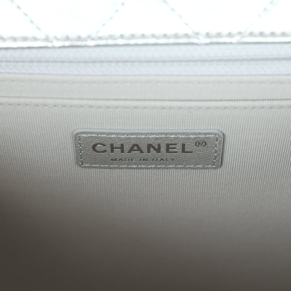 Chanel XXL Flap Bag Silver Metallic Lambskin Silver Hardware