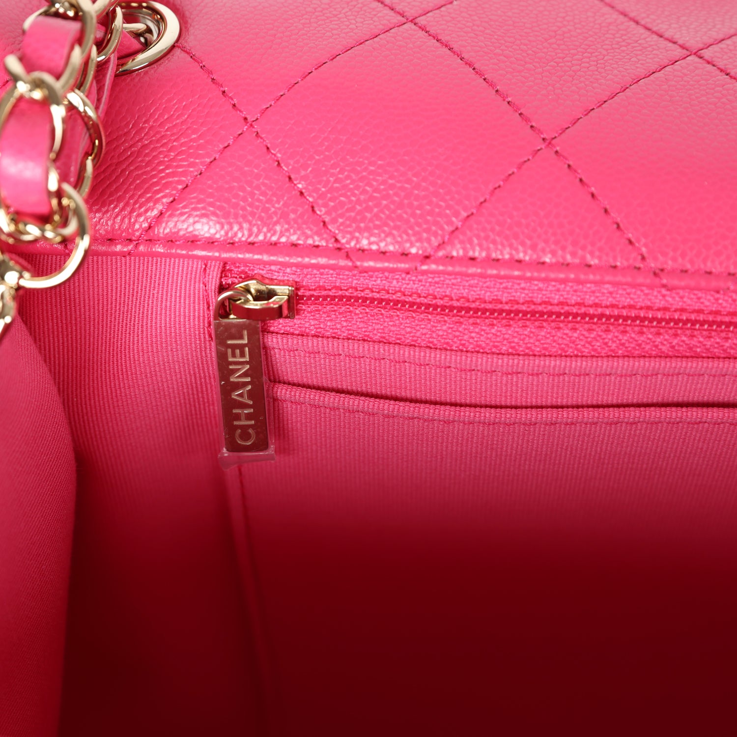 Chanel XXL Flap Bag Fuchsia Shiny Caviar Light Gold Hardware