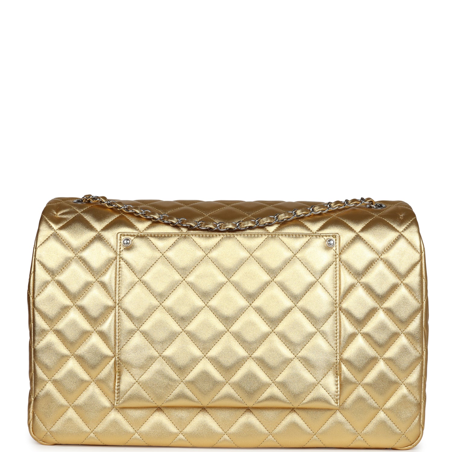 Chanel XXL Flap Bag Gold Metallic Lambskin Silver Hardware