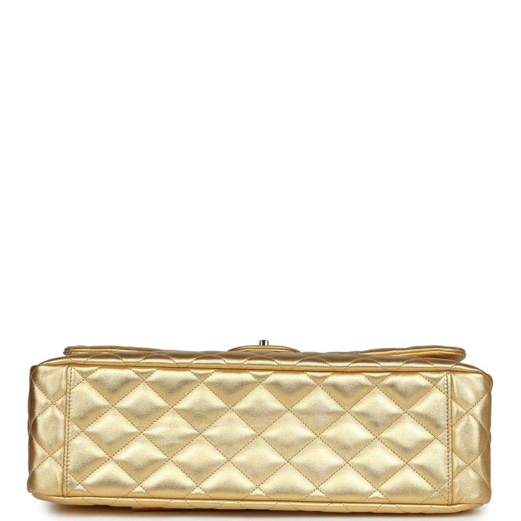 Chanel XXL Flap Bag Gold Metallic Lambskin Silver Hardware