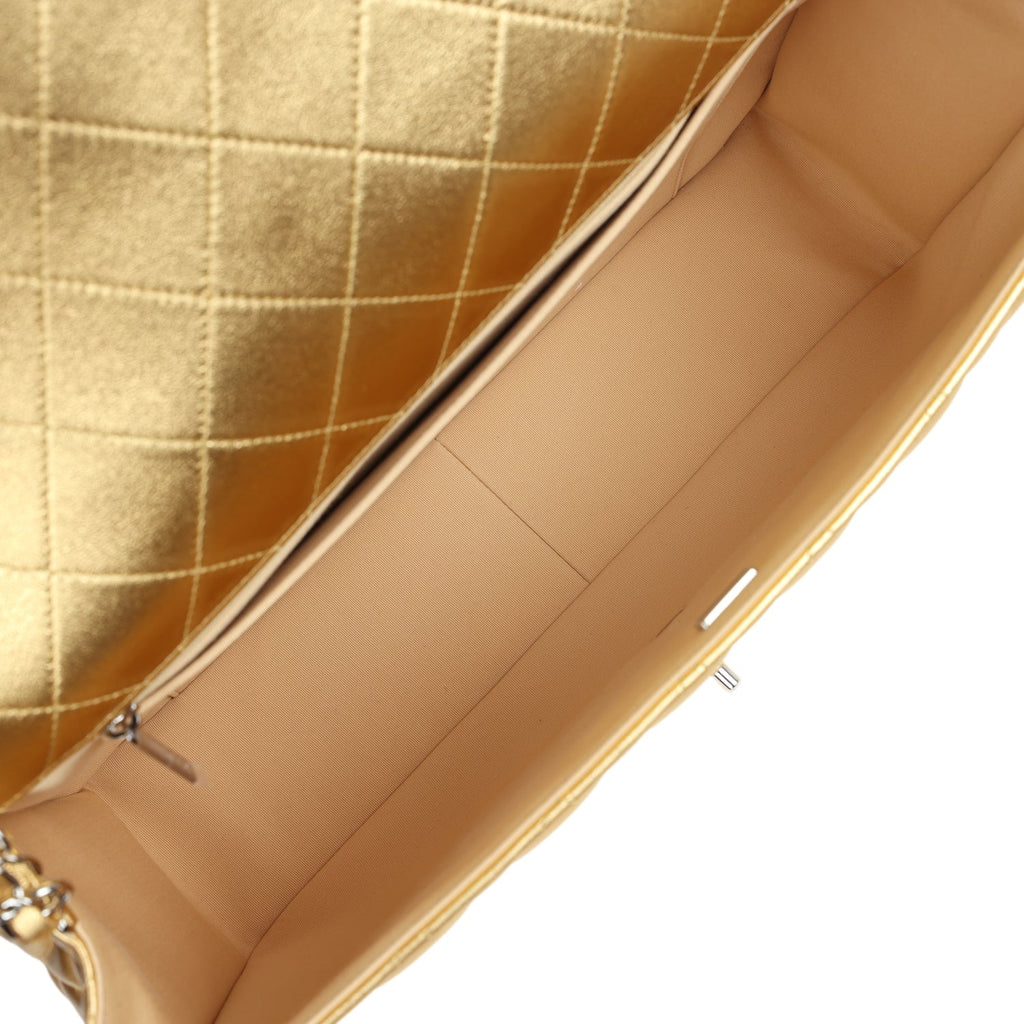 Chanel XXL Flap Bag Gold Metallic Lambskin Silver Hardware