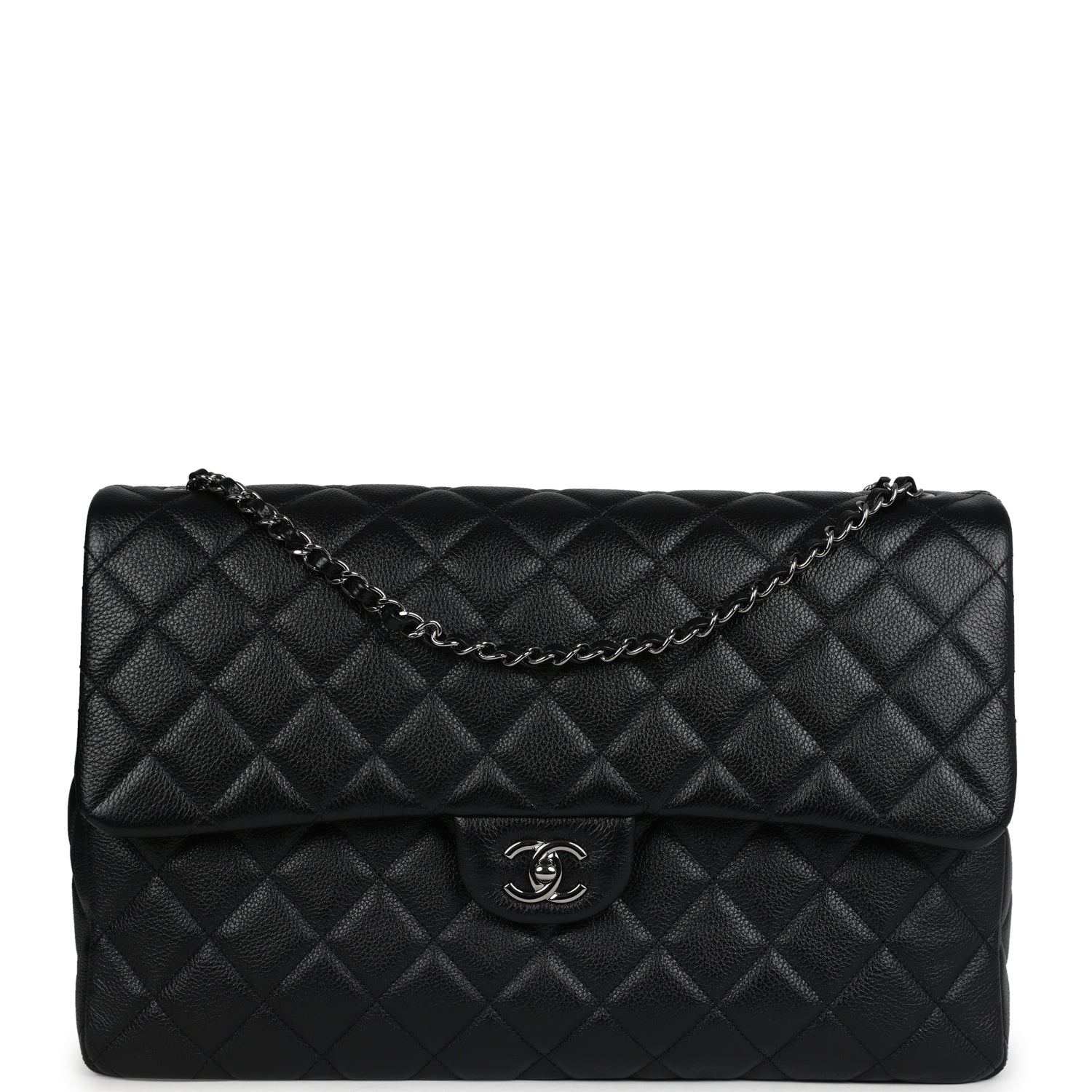 Chanel XXL Classic Single Flap Bag SO Black Shiny Caviar Ruthenium Hardware