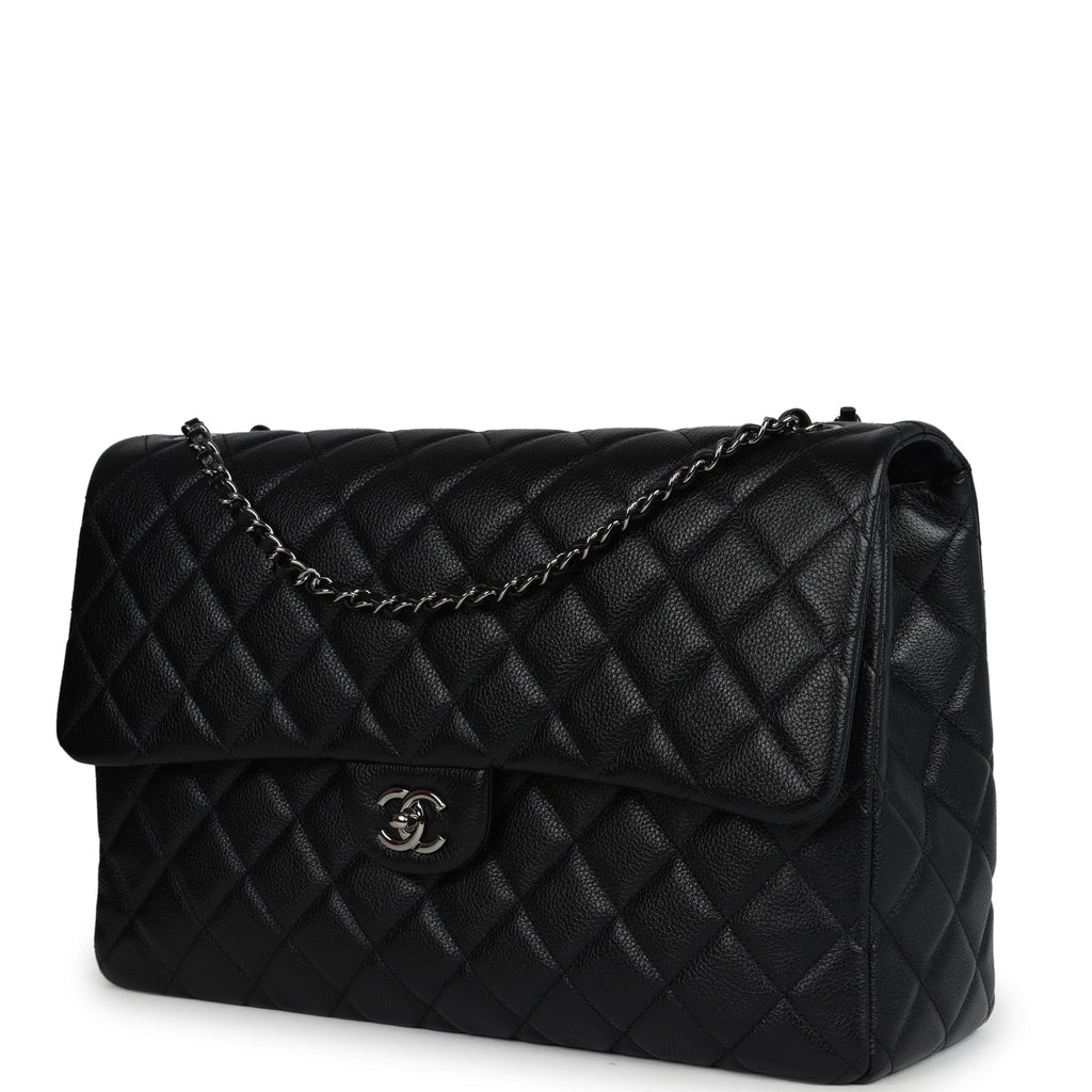 Chanel XXL Classic Single Flap Bag SO Black Shiny Caviar Ruthenium Hardware