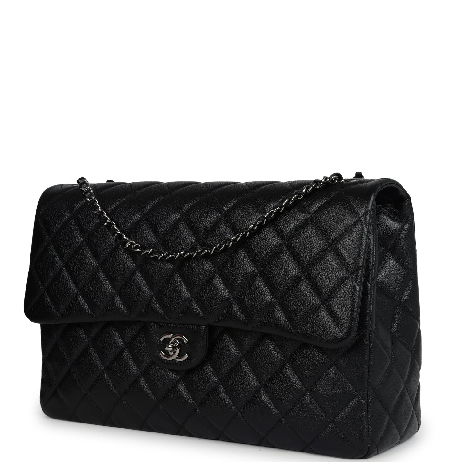 Chanel XXL Classic Single Flap Bag SO Black Shiny Caviar Ruthenium Hardware