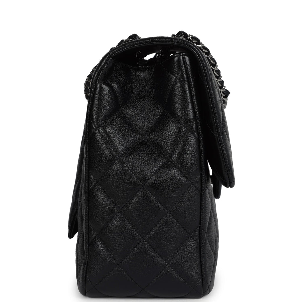 Chanel XXL Classic Single Flap Bag SO Black Shiny Caviar Ruthenium Hardware