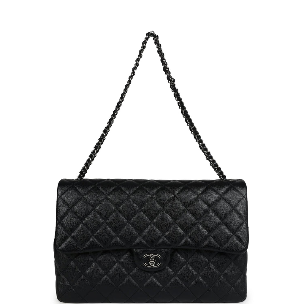 Chanel XXL Classic Single Flap Bag SO Black Shiny Caviar Ruthenium Hardware