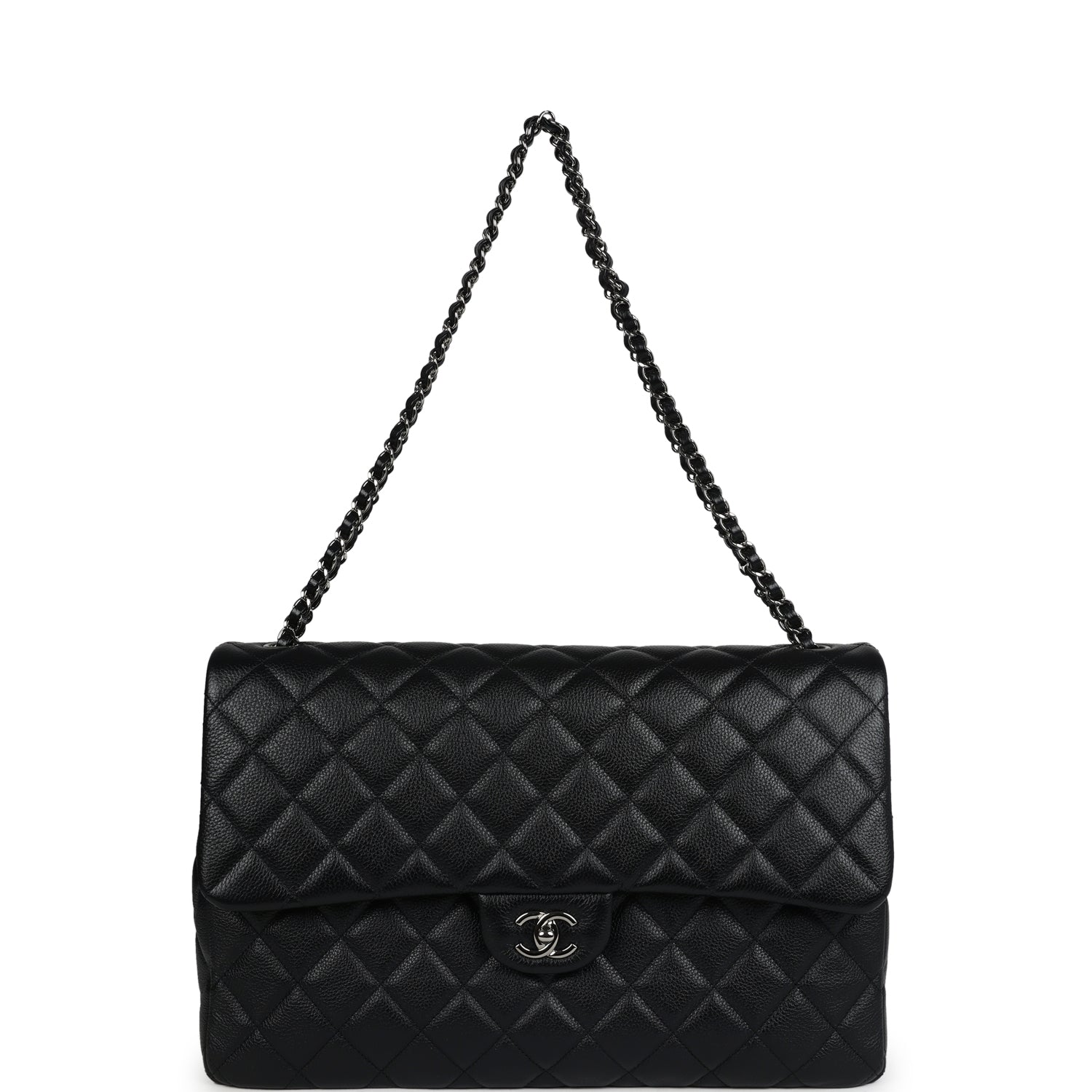 Chanel XXL Classic Single Flap Bag SO Black Shiny Caviar Ruthenium Hardware