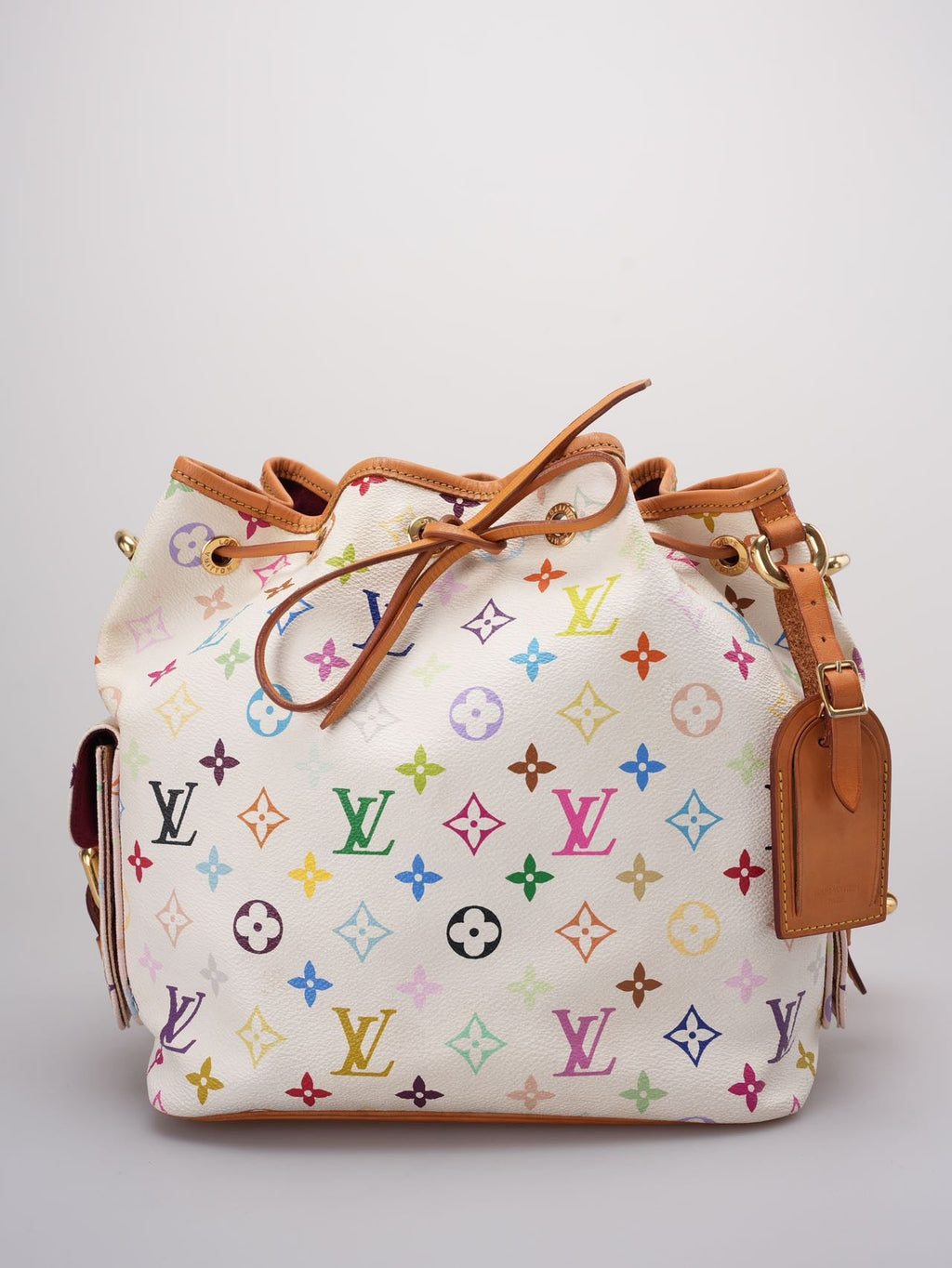 Louis Vuitton Takashi Murakami White Multicolore Monogram Coated Canvas Petit Noe Bag Gold Hardware