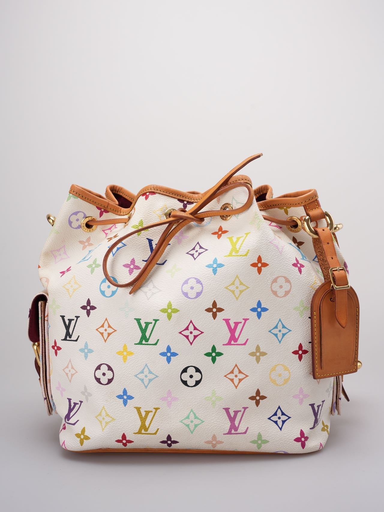 Louis Vuitton Takashi Murakami White Multicolore Monogram Coated Canvas Petit Noe Bag Gold Hardware