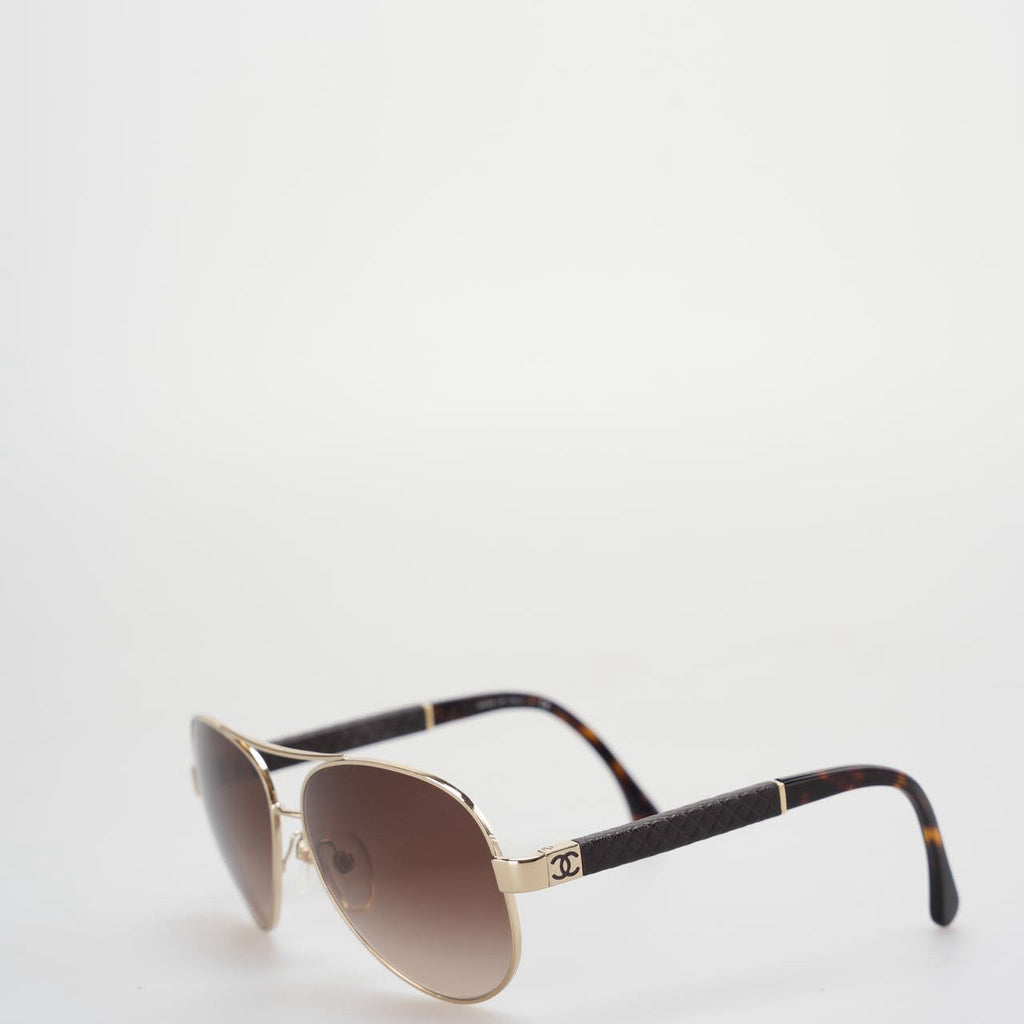 Chanel CC Aviator Sunglasses 4195-Q in Brown and Gold