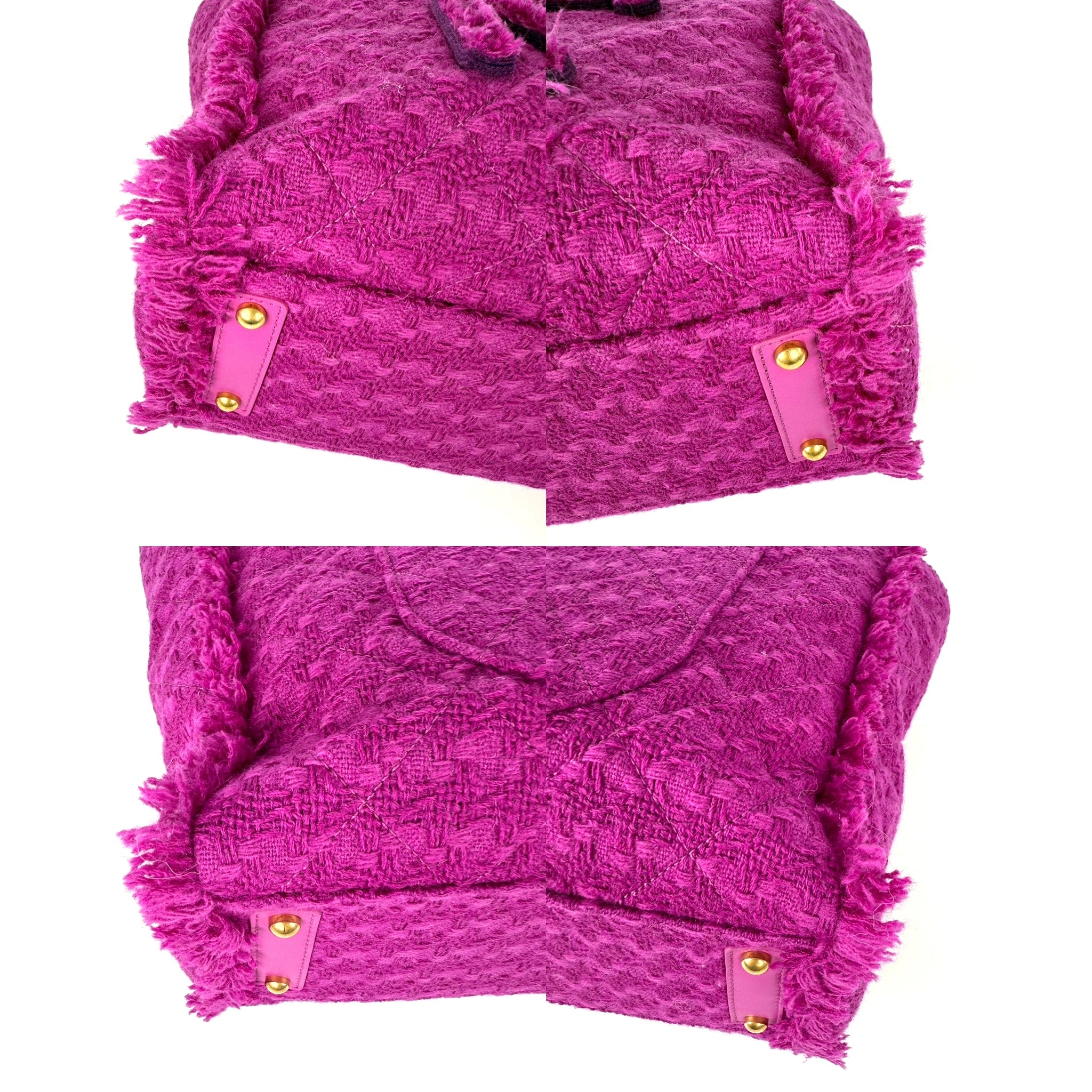 CHANEL Wool Tweed Giant Logo Pink Zip Shopping Tote