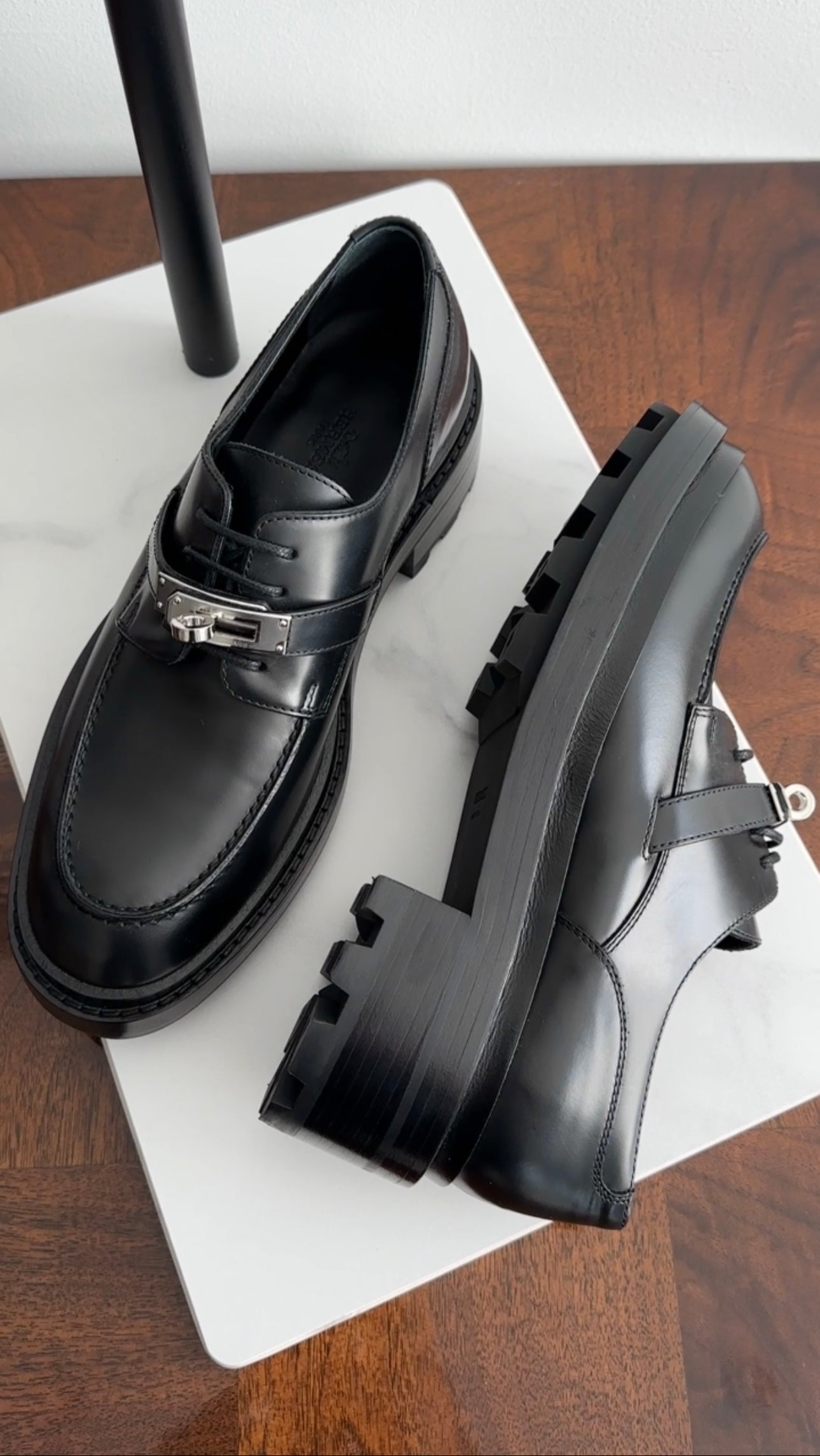 Hermes Black Leather First Kelly Oxford Shoes - 37 (EU 37.5)