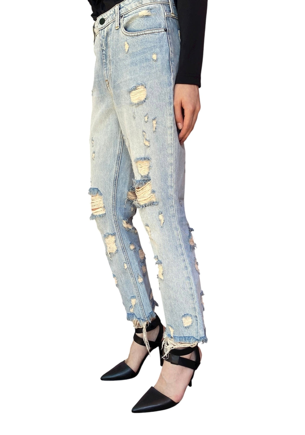 Alexander Wang Blue “Grind”Distressed Flared Leg Denim - W28