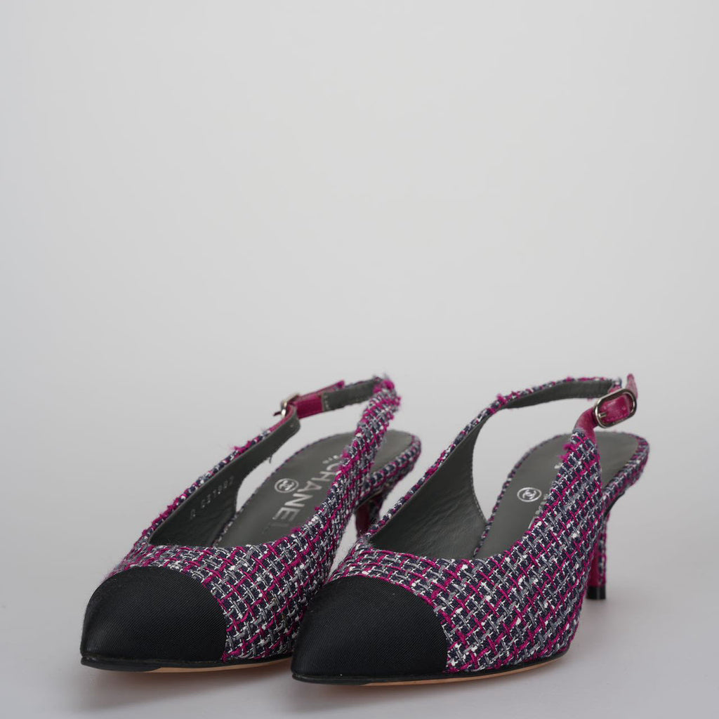 Chanel purple Tweed Slingback Heels Sandals 35.5Multicolor