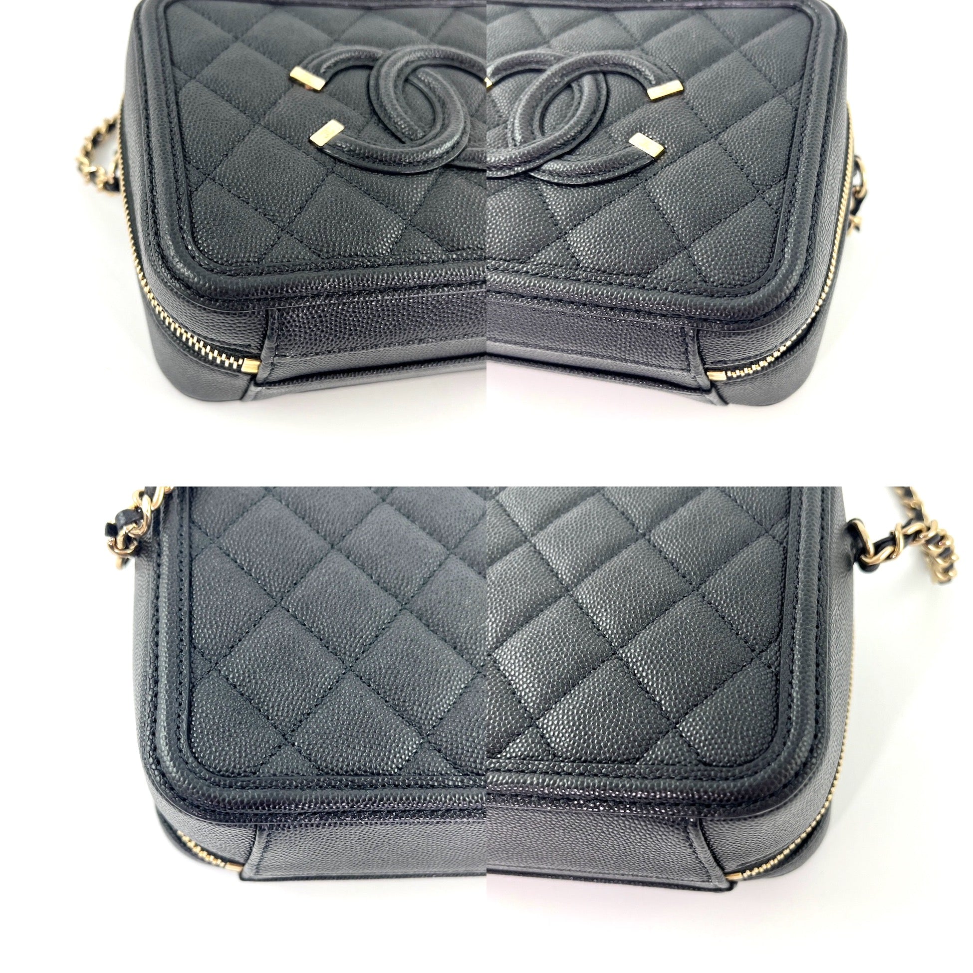 CHANEL Filigree Small Black Caviar Cosmetic Crossbody Vanity Case Bag