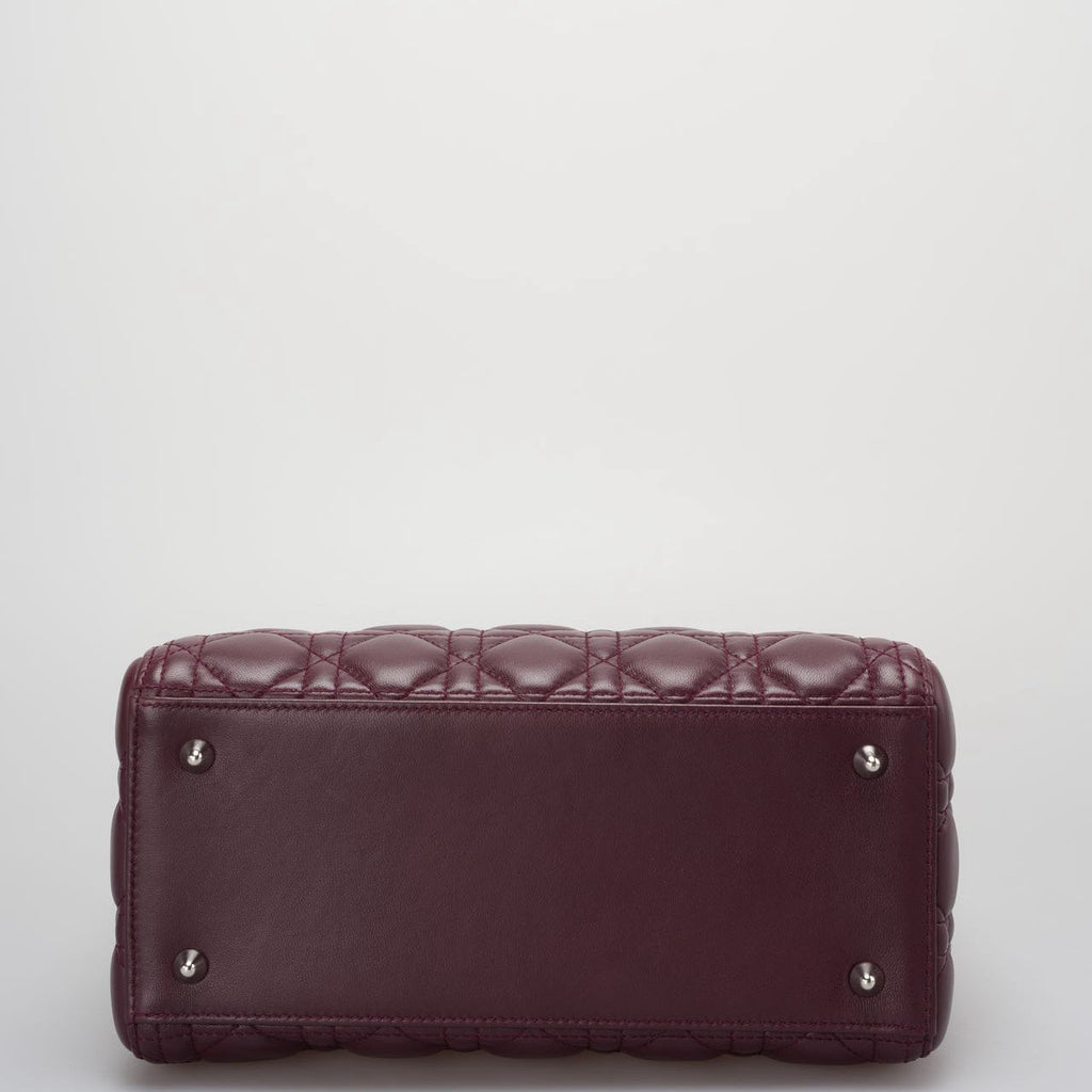 Christian Dior Burgundy Lady Dior Bag in Cannage Lambskin Leather with Silver Hardware Medium LP
