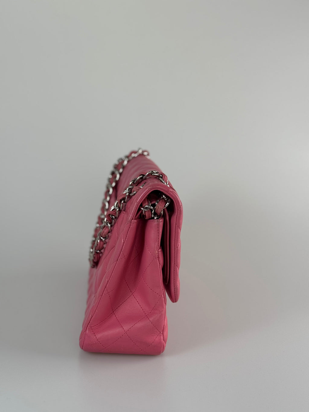 Chanel Pink Classic Double Flap Bag with Silver Hardware in Jumbo Size
